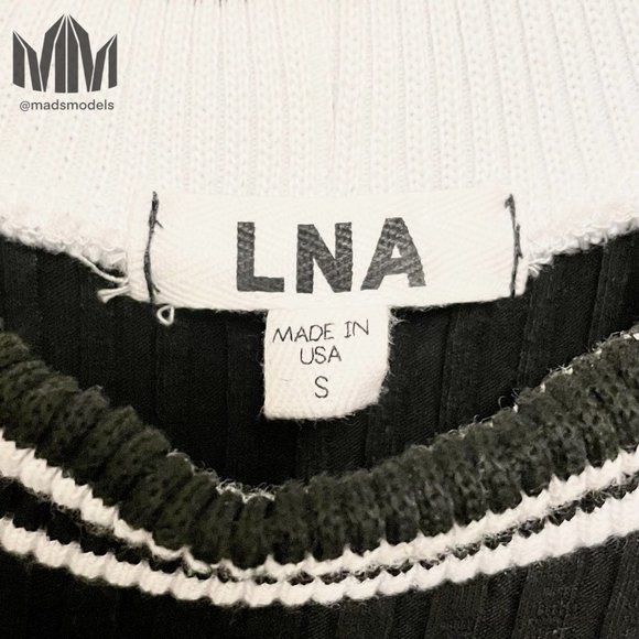 Revolve LNA l Black White Stripe Ribbed Long Sleeve Top with Shoulder Cutouts - Picture 5 of 6